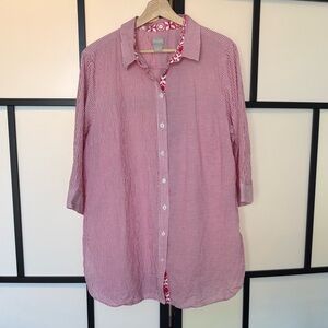 Chicos Womens Button Up Tunic Top cotton.US 16/18 Stripes red Coastal Resort